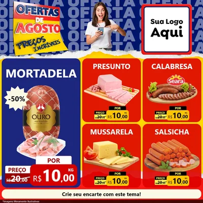 Modelo de Rede Social para Feed Facebook com o tema Ofertas de Agosto - Preços Incríveis para Frios e Laticínios