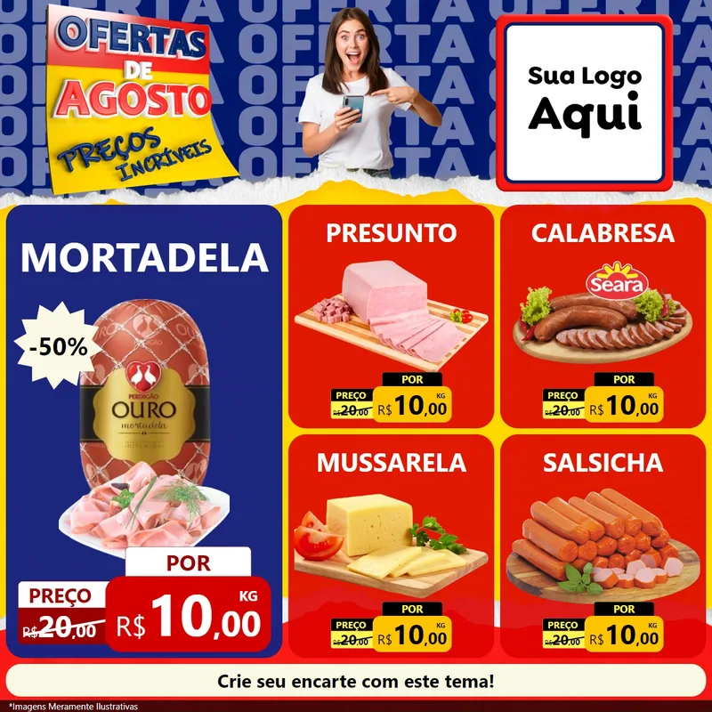 Modelo de Rede Social para Feed Facebook com o tema Ofertas de Agosto - Preços Incríveis para Frios e Laticínios