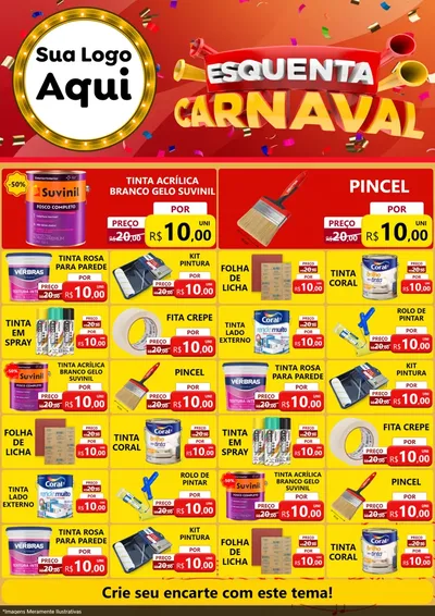 Modelo de Encarte para Encarte A4 Vertical com o tema Esquenta Carnaval para Tintas e Ferramentas