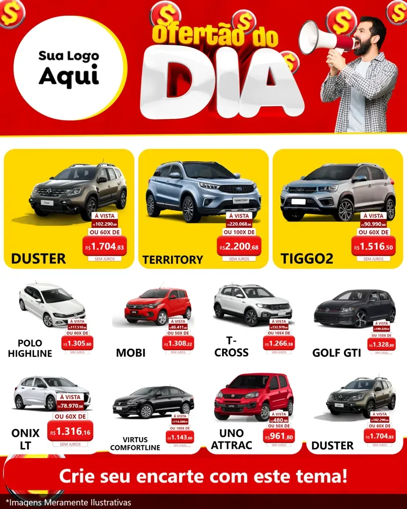 Modelo de Rede Social para Feed Instagram com o tema Ofertão do dia para Concessionaria de Carros