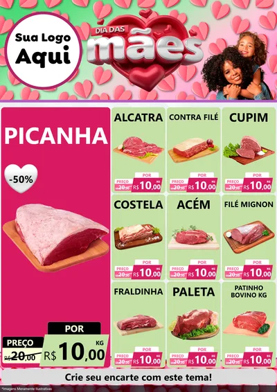Modelo de Encarte para Encarte A4 Vertical com o tema Dia das Mães para Açougue