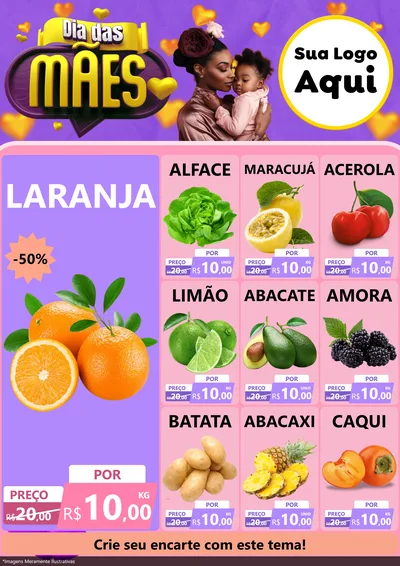 Modelo de Encarte para Encarte A4 Vertical com o tema Dia das Mães para Hortifrúti