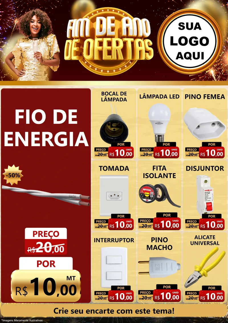 Modelo de Encarte para Encarte A4 Vertical com o tema Fim de Ano de Ofertas para Materiais Elétricos