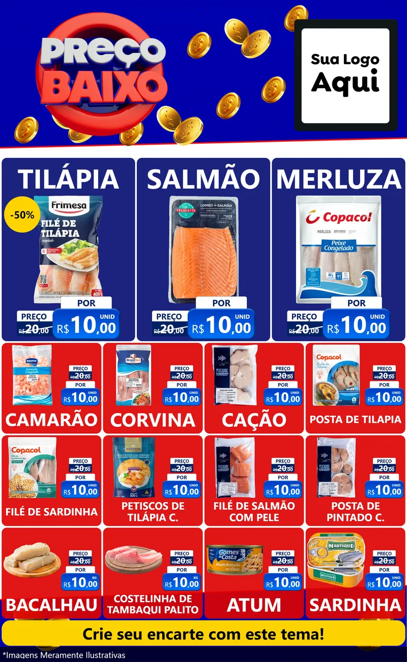 Modelo de Encarte para Encarte Grande com o tema Preço Baixo para Peixaria