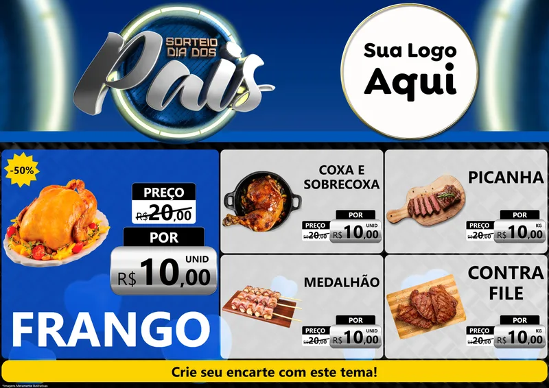 Modelo de Encarte para Encarte A4 Horizontal com o tema Sorteio Dia Dos Pais para Assados