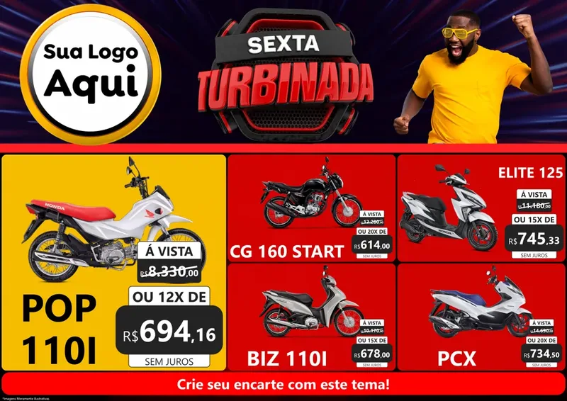 Modelo de Encarte para Encarte A4 Horizontal com o tema Sexta Turbinada para Concessionaria de Motos