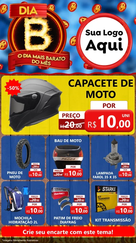 Modelo de Rede Social para Stories com o tema Dia B - O Dia Mais Barato Do Mês para Moto peças