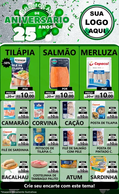 Modelo de Encarte para Encarte Grande com o tema Promoção de Aniversário - 25 Anos para Peixaria