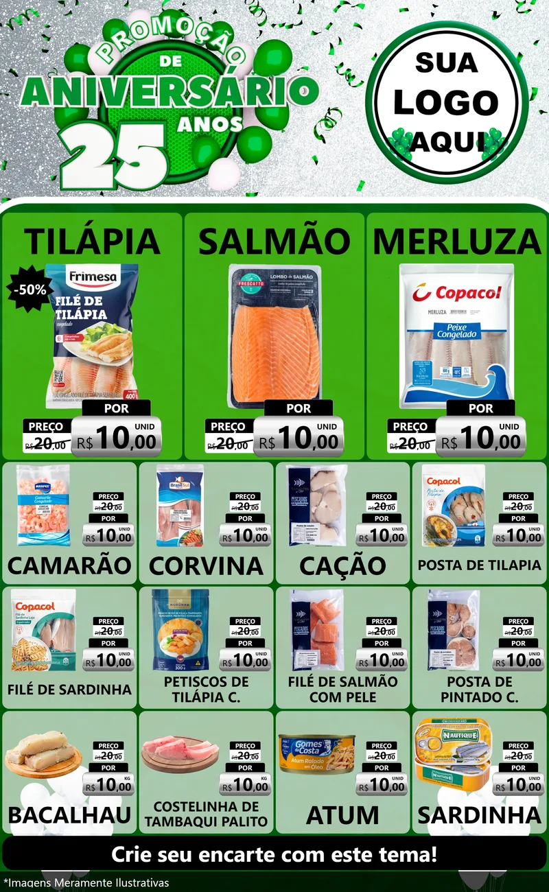 Modelo de Encarte para Encarte Grande com o tema Promoção de Aniversário - 25 Anos para Peixaria