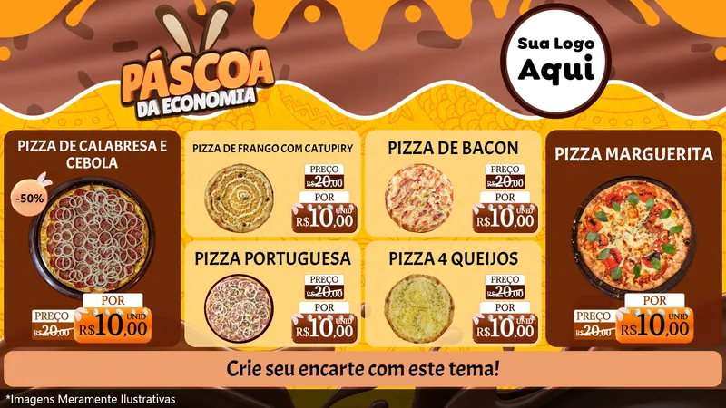 Modelo de TV para TV Horizontal com o tema Páscoa da Economia para Pizzaria