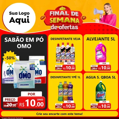 Modelo de Rede Social para Feed Facebook com o tema Final de Semana de Ofertas para Produtos de Limpeza