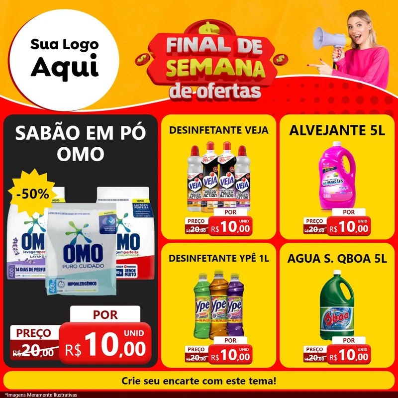 Modelo de Rede Social para Feed Facebook com o tema Final de Semana de Ofertas para Produtos de Limpeza