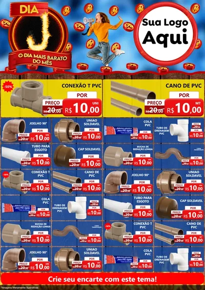 Modelo de Encarte para Encarte A4 Vertical com o tema Dia J - O Dia Mais Barato Do Mês para Tubos e conexões