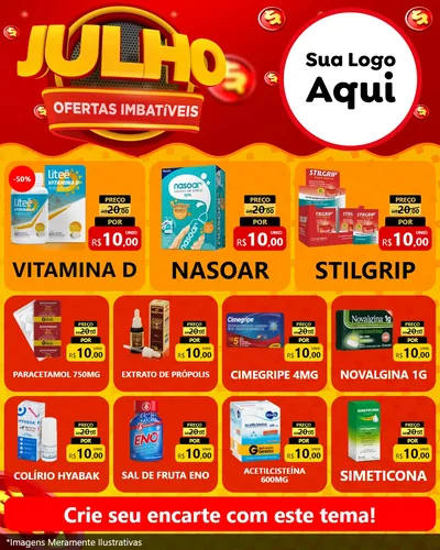 Modelo de Rede Social para Feed Instagram com o tema Julho Ofertas Imbatíveis para Farmácia