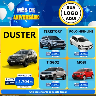 Modelo de Rede Social para Feed Facebook com o tema Mês de Aniversário para Concessionaria de Carros