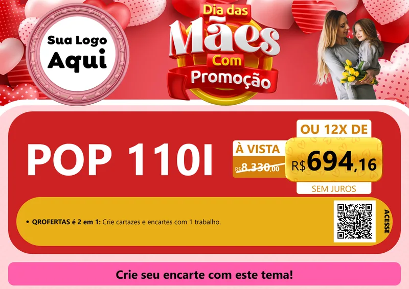 Modelo de Cartaz para Cartaz A4 Horizontal com o tema Dia Das Mães Com Promoção para Concessionaria de Motos