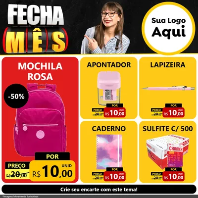 Modelo de Rede Social para Feed Facebook com o tema Fecha Mês para Papelaria
