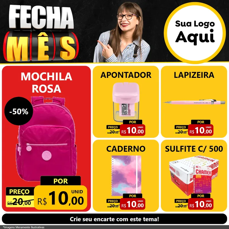 Modelo de Rede Social para Feed Facebook com o tema Fecha Mês para Papelaria