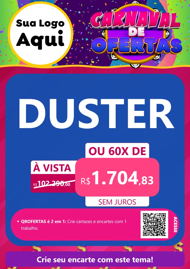 Modelo de Cartaz para Cartaz A4 Vertical com o tema Carnaval de Ofertas para Concessionaria de Carros