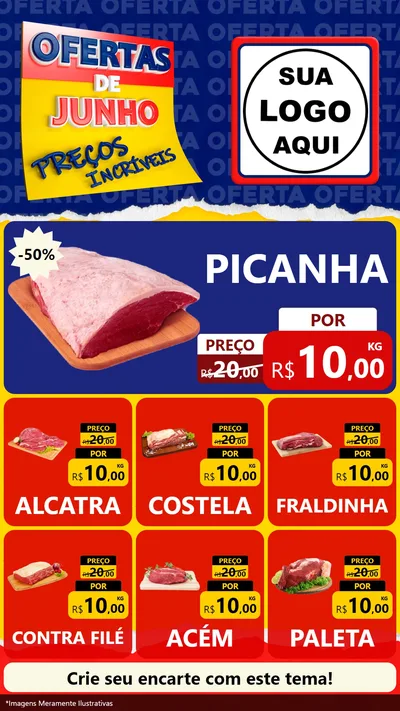 Modelo de Rede Social para Stories com o tema Ofertas de Junho - Preços Incríveis para Açougue