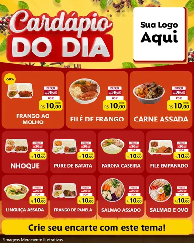 Modelo de Rede Social para Feed Instagram com o tema Cardápio do Dia para Restaurante
