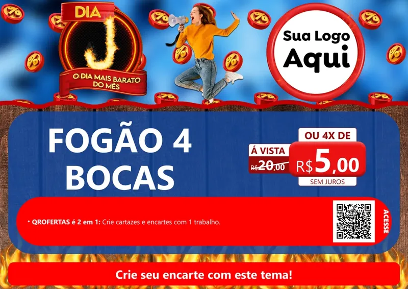 Modelo de Cartaz para Cartaz A4 Horizontal com o tema Dia J - O Dia Mais Barato Do Mês para Móveis e Eletro