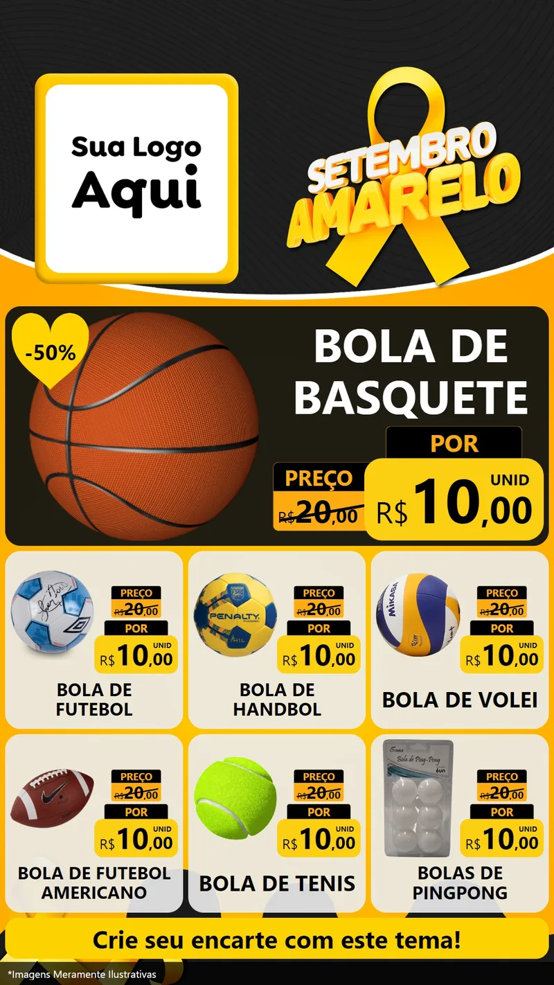Modelo de Rede Social para Stories com o tema Setembro Amarelo para Artigos Esportivos