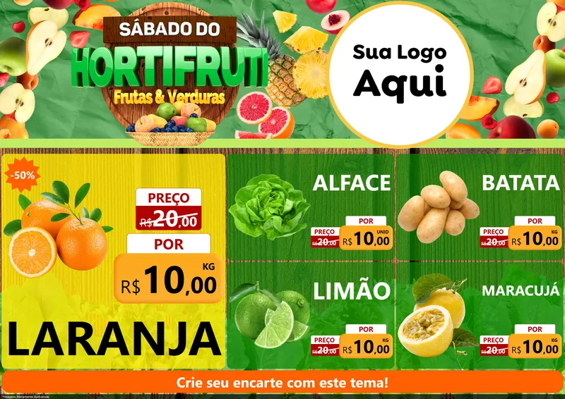 Modelo de Encarte para Encarte A4 Horizontal com o tema Sábado do Hortifrúti para Hortifrúti