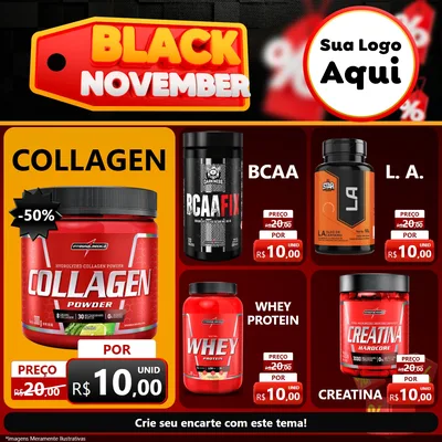 Modelo de Rede Social para Feed Facebook com o tema Black November para Suplementos alimentares