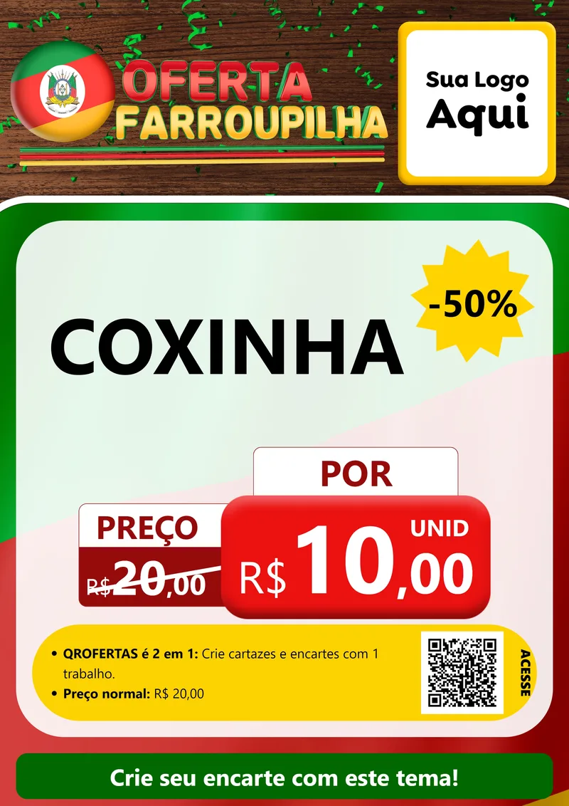 Modelo de Cartaz para Cartaz A4 Vertical com o tema Oferta Farroupilha para Salgadaria