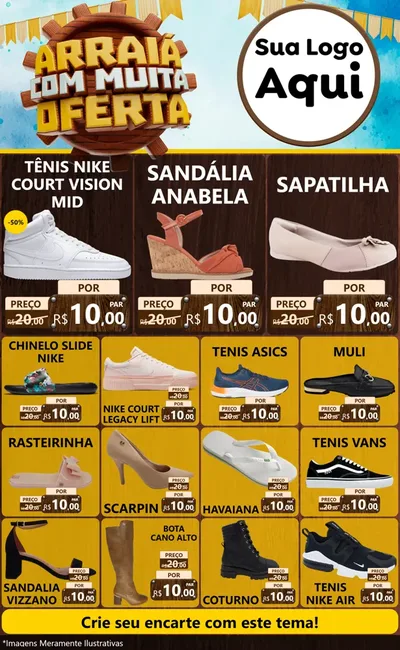 Modelo de Encarte para Encarte Grande com o tema Ofertas de São João - Junina para Calçados