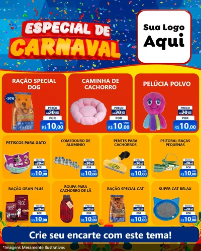 Modelo de Rede Social para Feed Instagram com o tema Especial de Carnaval para Pet Shop