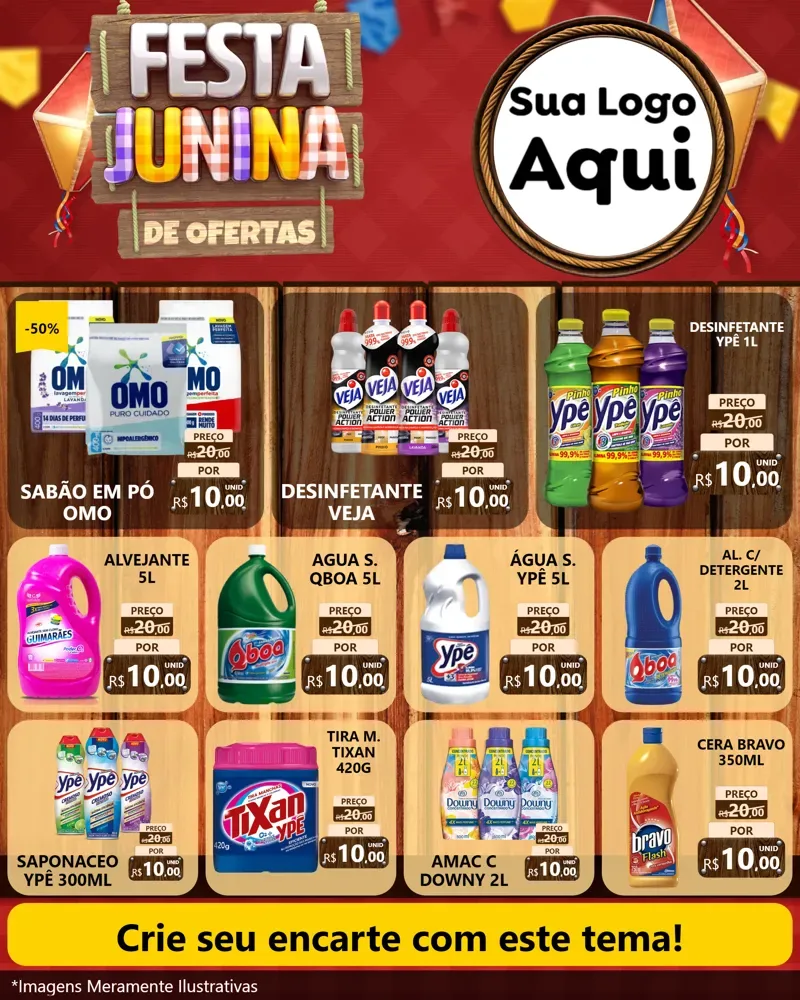 Modelo de Rede Social para Feed Instagram com o tema Festa Junina de Ofertas para Produtos de Limpeza