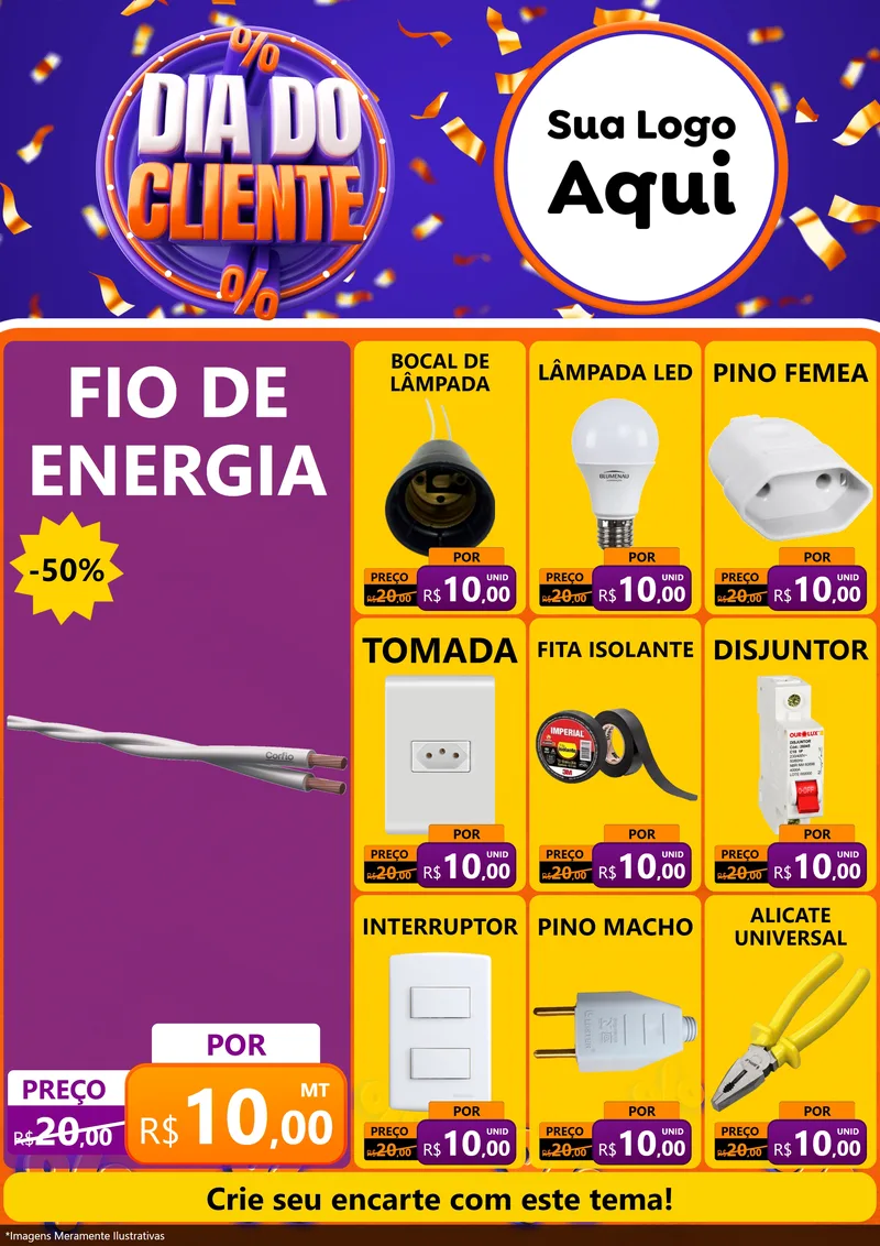Modelo de Encarte para Encarte A4 Vertical com o tema Dia do Cliente para Materiais Elétricos