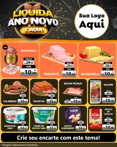 Modelo de Rede Social para Feed Instagram com o tema Liquida Ano Novo É Aqui! para Frios e Laticínios