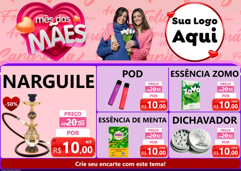 Modelo de Encarte para Encarte A4 Horizontal com o tema Mês Das Mães para Tabacaria