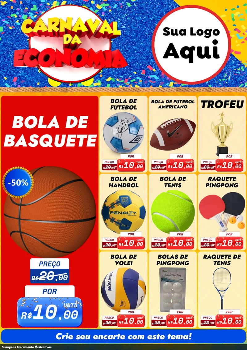 Modelo de Encarte para Encarte A4 Vertical com o tema Carnaval da Economia para Artigos Esportivos