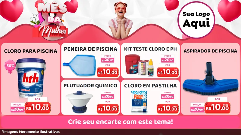 Modelo de TV para TV Horizontal com o tema Mês da Mulher para Produtos para Piscina