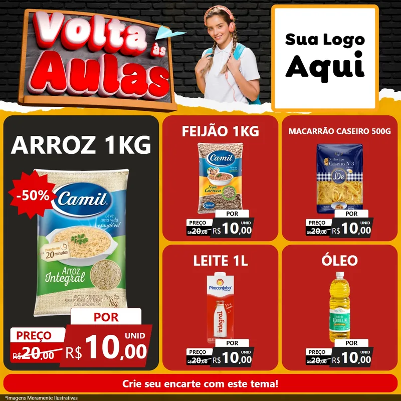 Modelo de Rede Social para Feed Facebook com o tema Volta Às Aulas para Supermercado