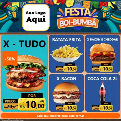 Modelo de Rede Social para Feed Facebook com o tema Festa Boi Bumbá para Hamburgueria