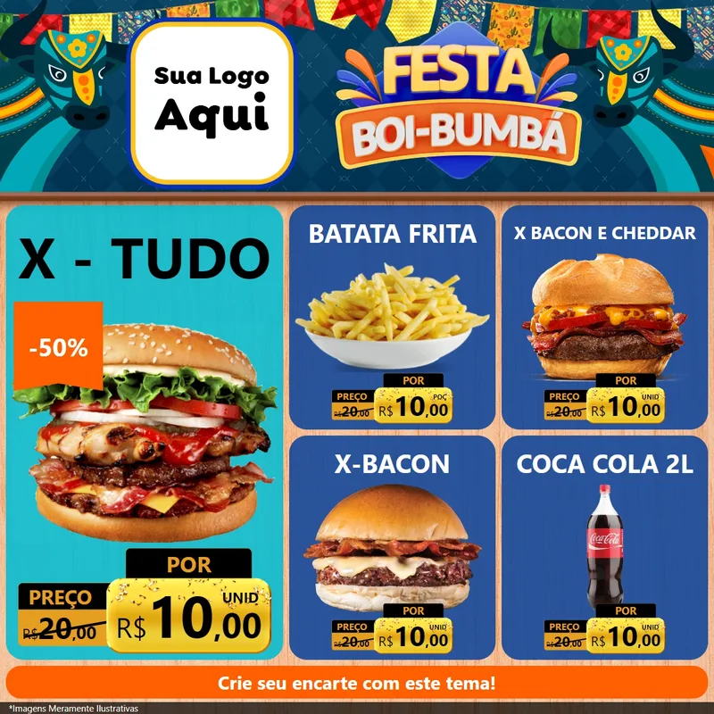 Modelo de Rede Social para Feed Facebook com o tema Festa Boi Bumbá para Hamburgueria