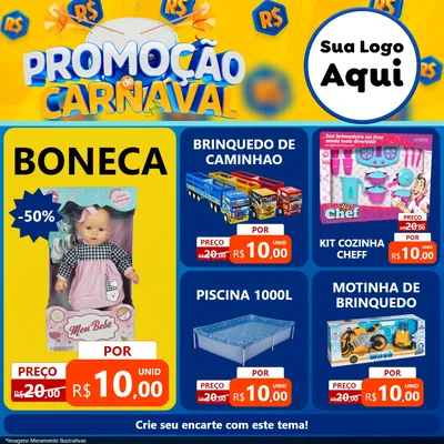 Modelo de Rede Social para Feed Facebook com o tema Promoção de Carnaval para Brinquedos