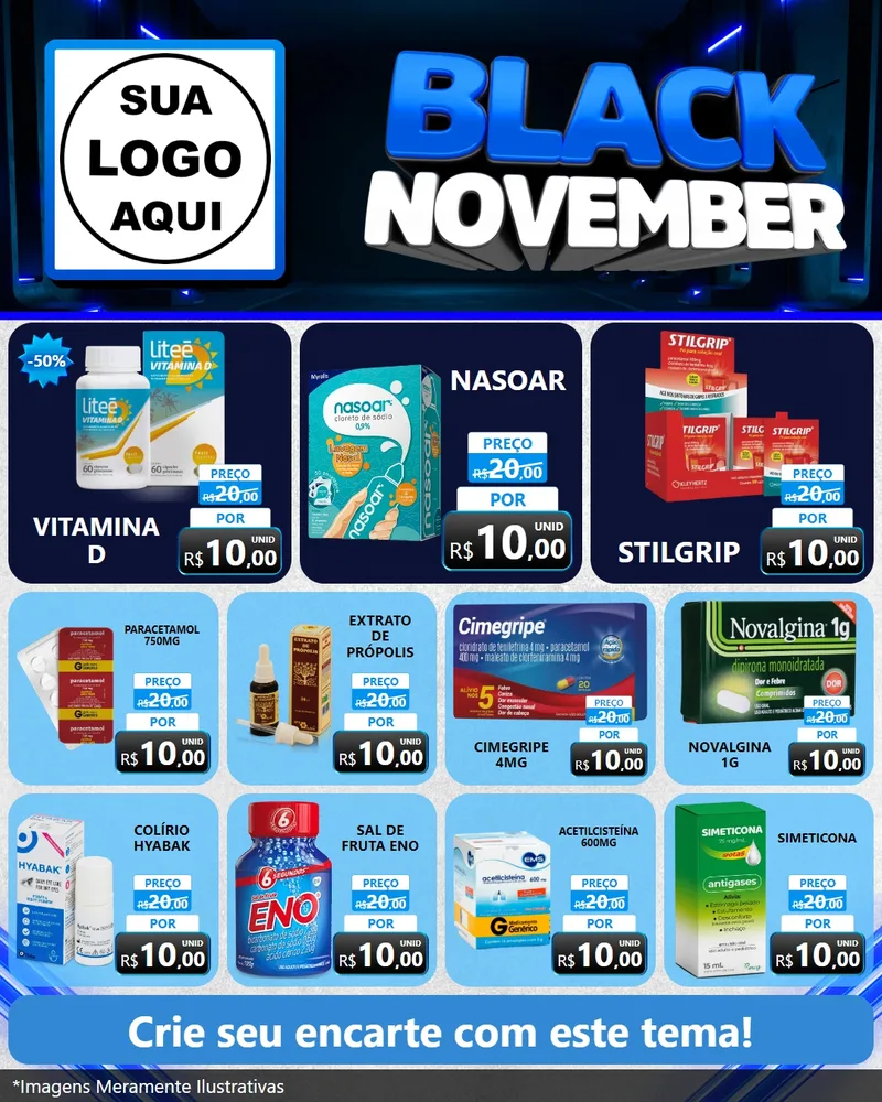 Modelo de Rede Social para Feed Instagram com o tema Black November para Farmácia