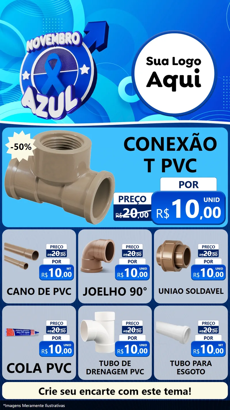 Modelo de Rede Social para Stories com o tema Novembro Azul para Tubos e conexões