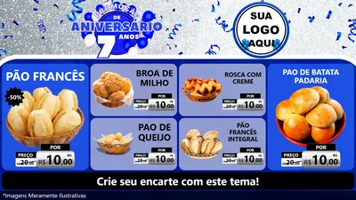 Modelo de TV para TV Horizontal com o tema Promoção de Aniversário - 7 Anos para Padaria