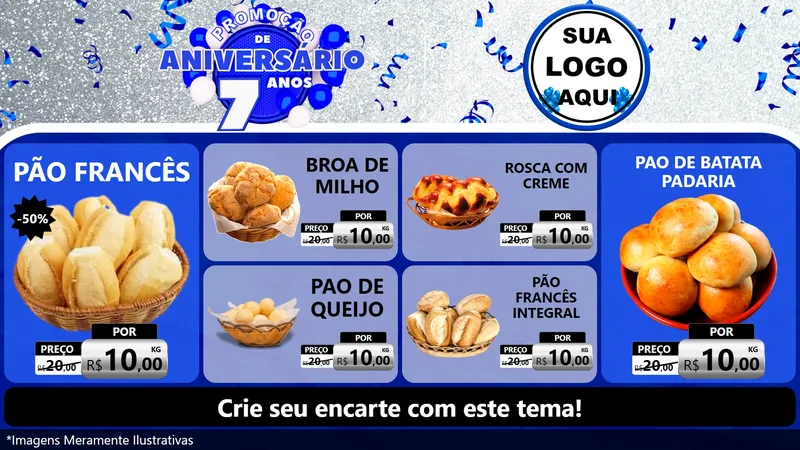 Modelo de TV para TV Horizontal com o tema Promoção de Aniversário - 7 Anos para Padaria