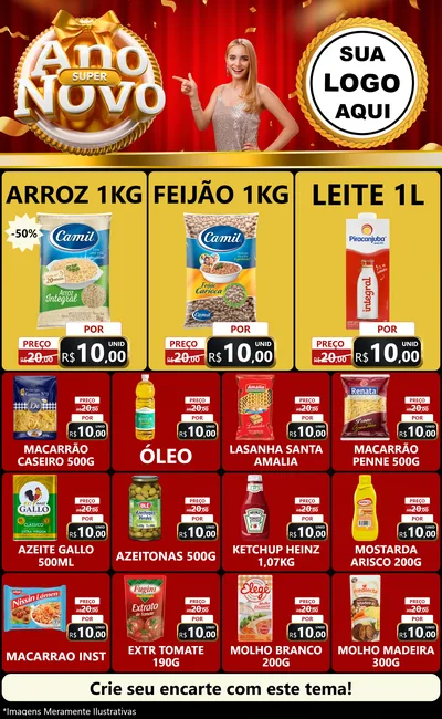 Modelo de Encarte para Encarte Grande com o tema Super Ano Novo para Supermercado