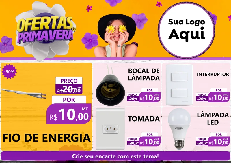 Modelo de Encarte para Encarte A4 Horizontal com o tema Ofertas Da Primavera para Materiais Elétricos
