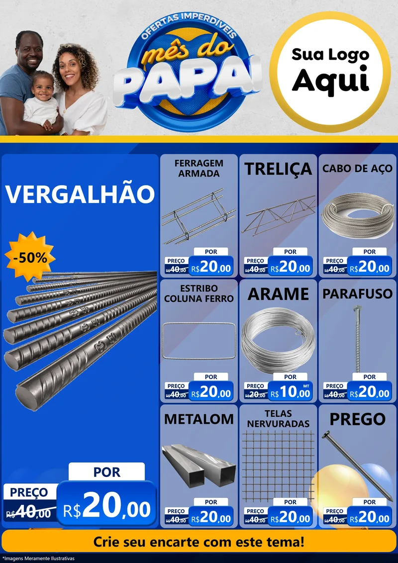 Modelo de Encarte para Encarte A4 Vertical com o tema Ofertas Imperdíveis Mês Do Papai para Ferragens
