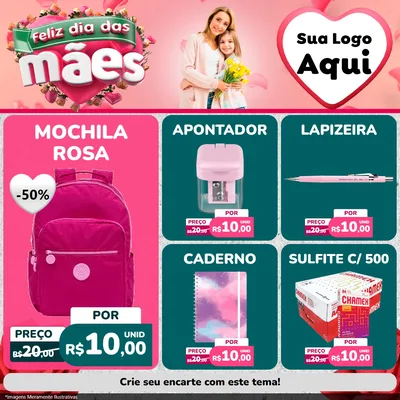 Modelo de Rede Social para Feed Facebook com o tema Feliz Dia das Mães para Papelaria